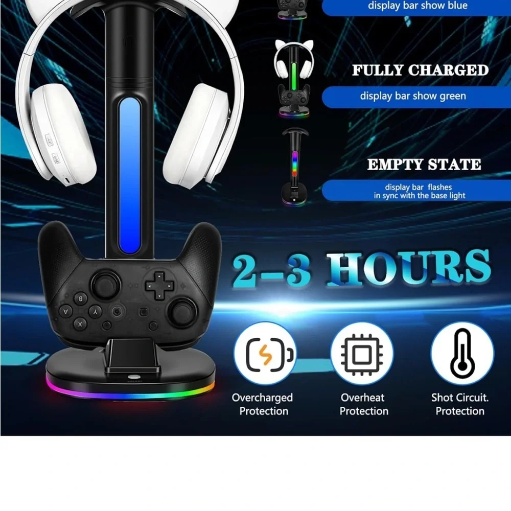 Black Charging Stand for Gaming Headphones and Controller